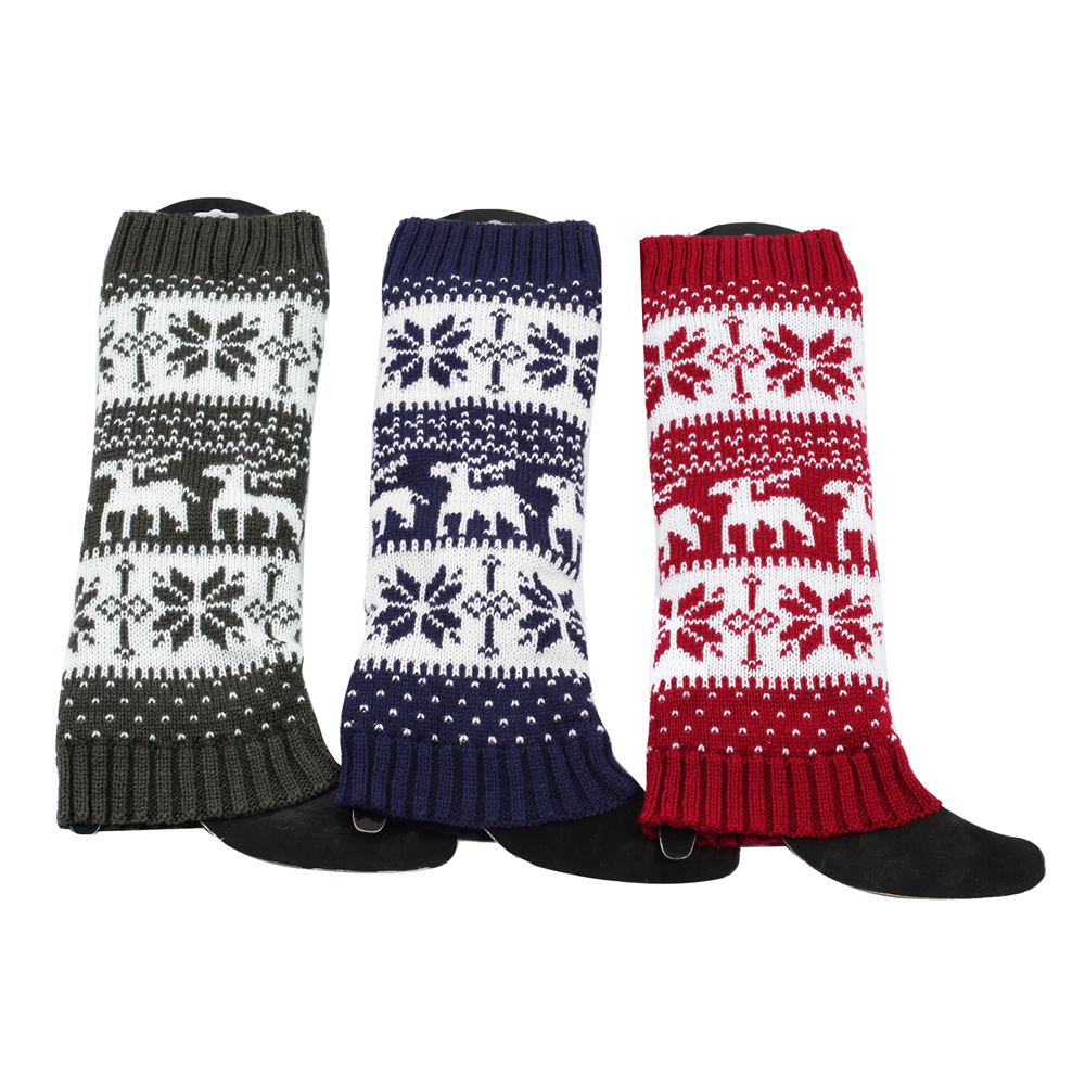 Knit Thicken Boot Socks Thermal Wool Knitted Deer Pattern Female Leg Warmer